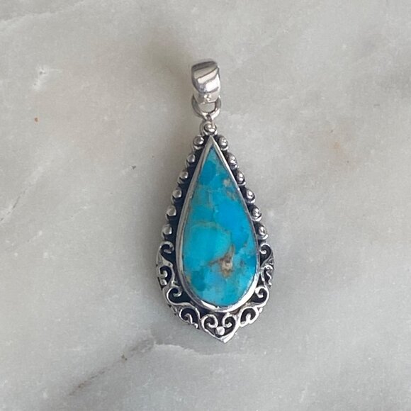 NEW Mojave Turquoise and Sterling Silver Tear Drop Pendant - Picture 1 of 4